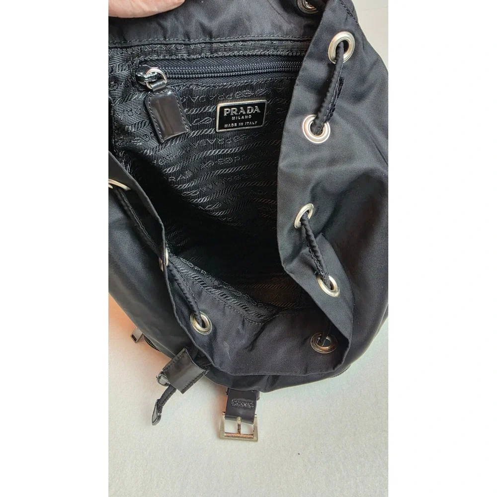 Vintage Prada Tessuto Nylon Mini Backpack Black Single Pocket Triangle Logo COA